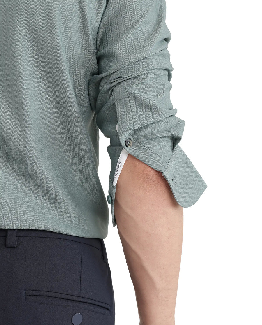 Rare Rabbit Men's Mer-25 Dusky Green Viscose Blend Textured Regular Fit Full Sleeve Collared Shirt