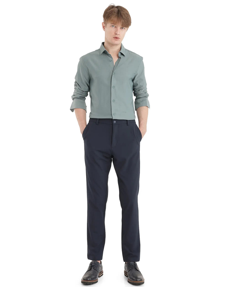 Rare Rabbit Men's Mer-25 Dusky Green Viscose Blend Textured Regular Fit Full Sleeve Collared Shirt