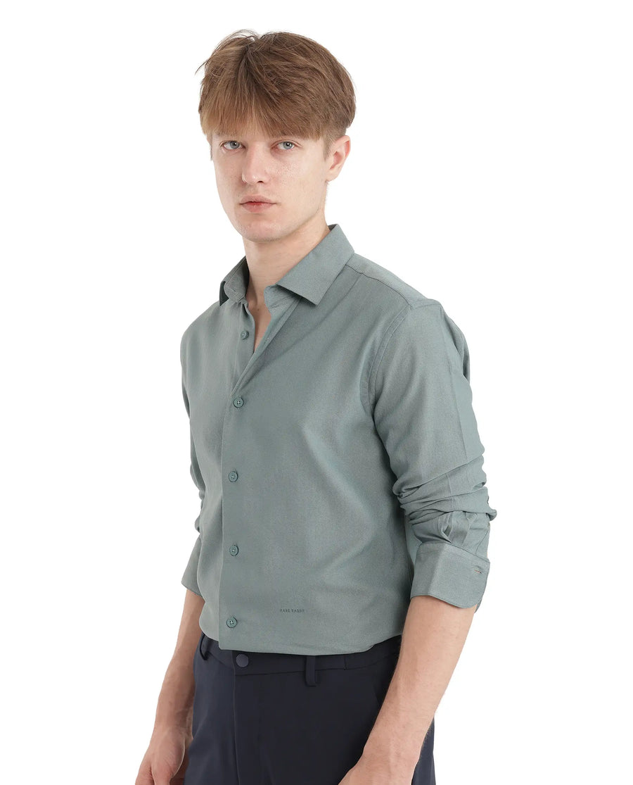 Rare Rabbit Men's Mer-25 Dusky Green Viscose Blend Textured Regular Fit Full Sleeve Collared Shirt