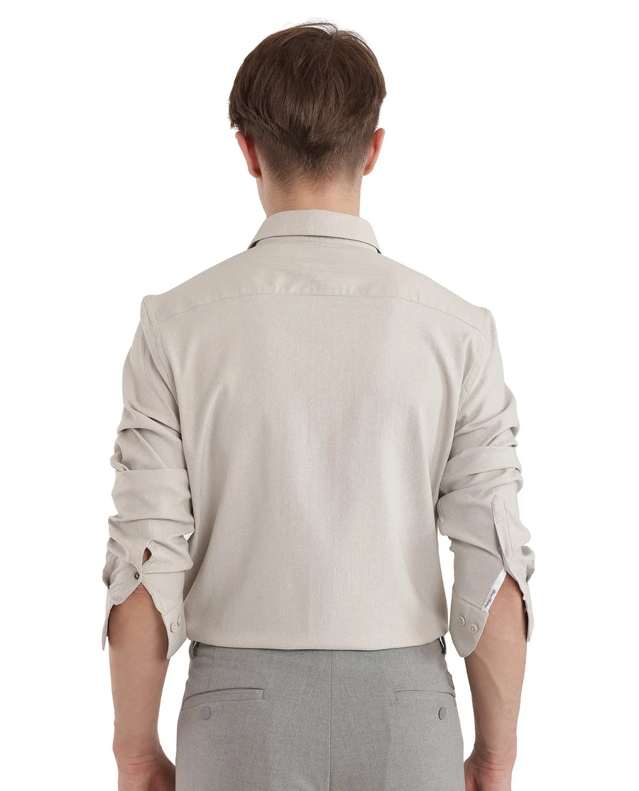 Rare Rabbit Men's Mer-25 Light Grey Viscose Blend Textured Regular Fit Full Sleeve Collared Shirt