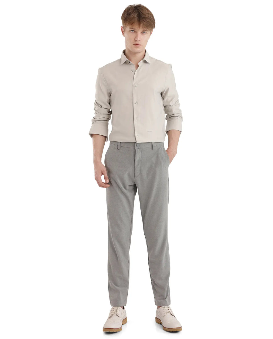 Rare Rabbit Men's Mer-25 Light Grey Viscose Blend Textured Regular Fit Full Sleeve Collared Shirt