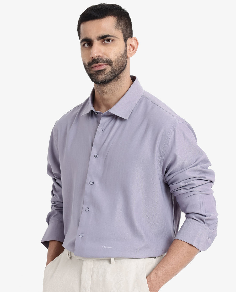 Rare Rabbit Men's Mer Dusky Purple Viscose Plain Regular Fit Full Sleeve Collared Shirt