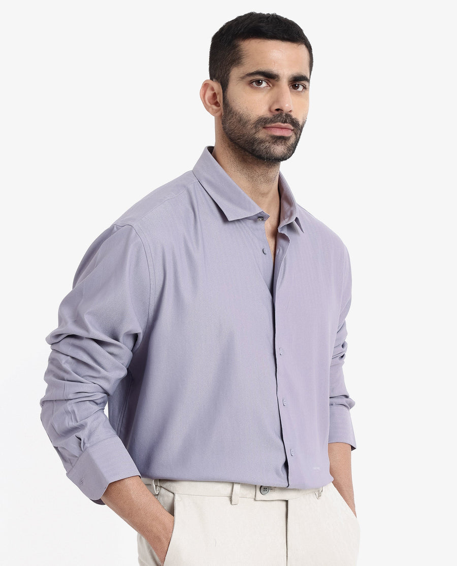 Rare Rabbit Men's Mer Dusky Purple Viscose Plain Regular Fit Full Sleeve Collared Shirt
