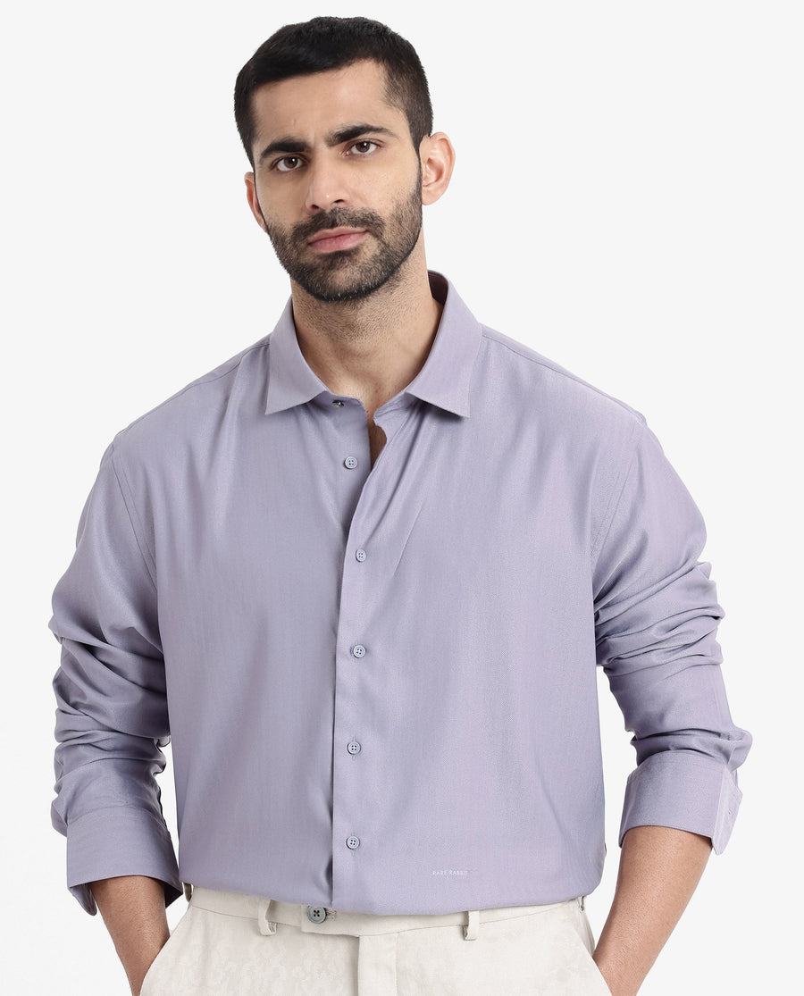 Rare Rabbit Men's Mer Dusky Purple Viscose Plain Regular Fit Full Sleeve Collared Shirt