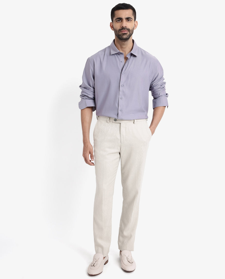 Rare Rabbit Men's Mer Dusky Purple Viscose Plain Regular Fit Full Sleeve Collared Shirt
