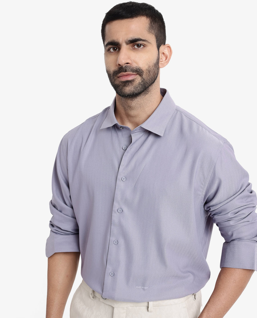 Rare Rabbit Men's Mer Dusky Purple Viscose Plain Regular Fit Full Sleeve Collared Shirt