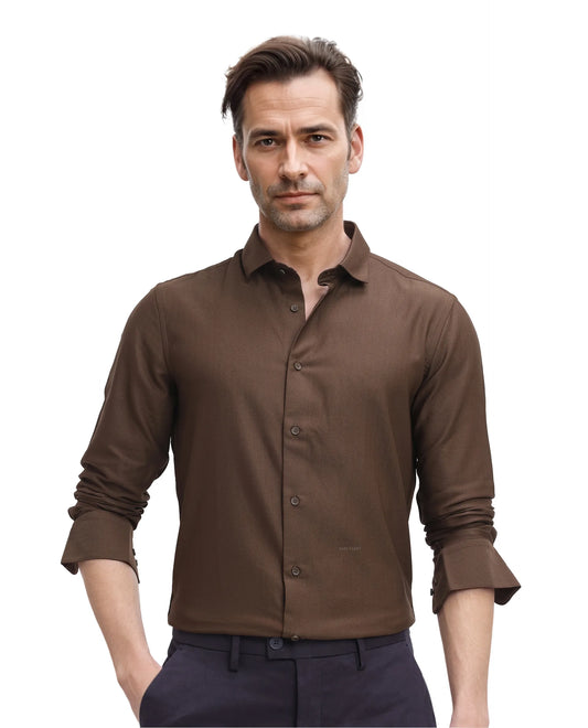 Rare Rabbit Men's Mer Dark Olive Viscose Plain Regular Fit Full Sleeve Collared Shirt
