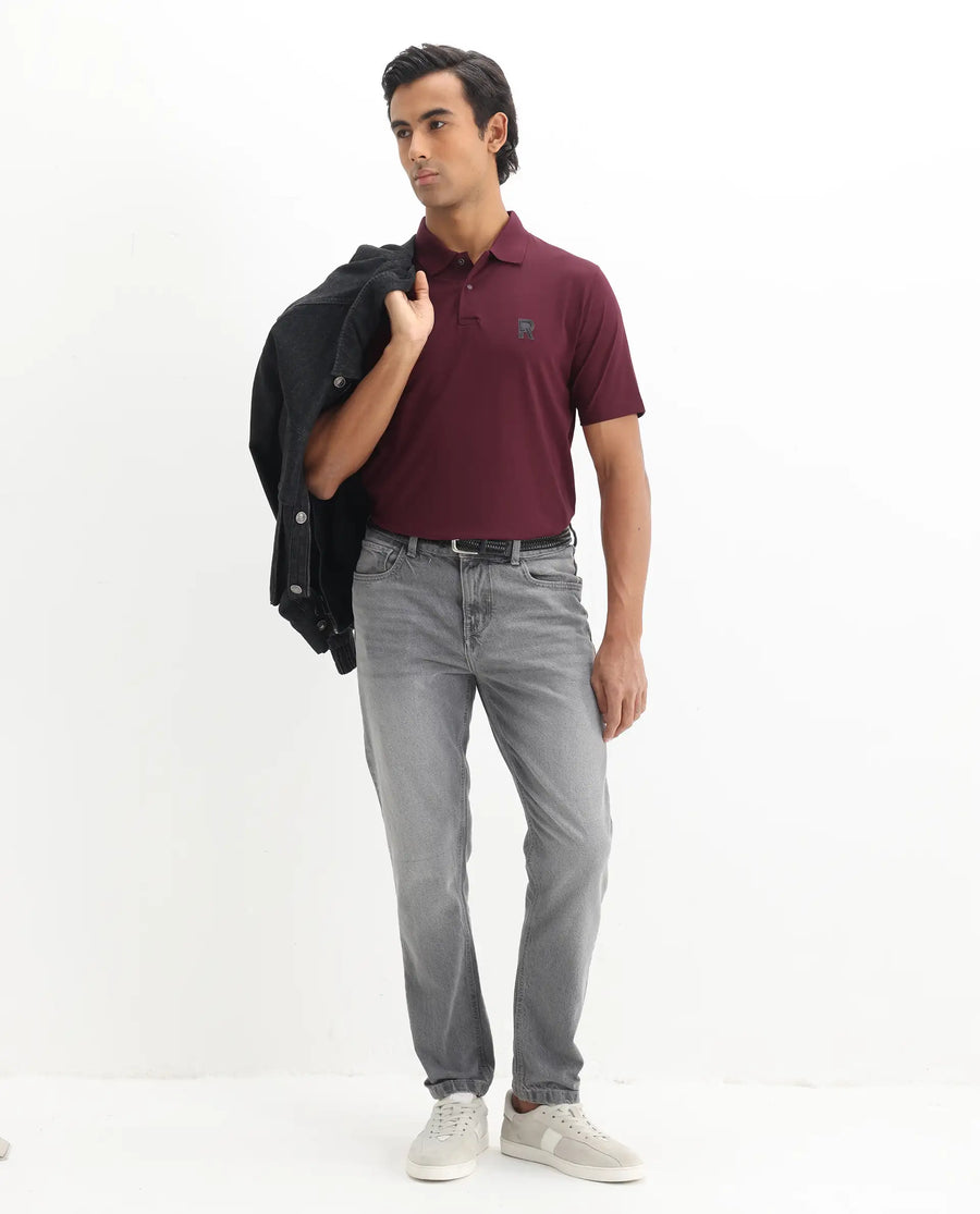 Rare Rabbit Men's Merko Maroon Cotton Plain Regular Fit Half Sleeve Polo