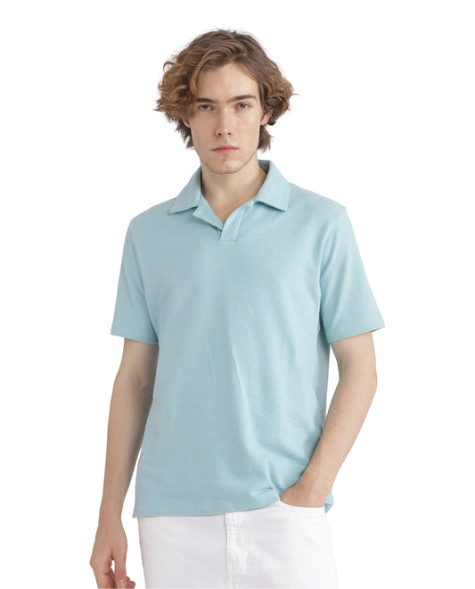 Rare Rabbit Men's Merko Turq Cotton Plain Regular Fit Half Sleeve Polo