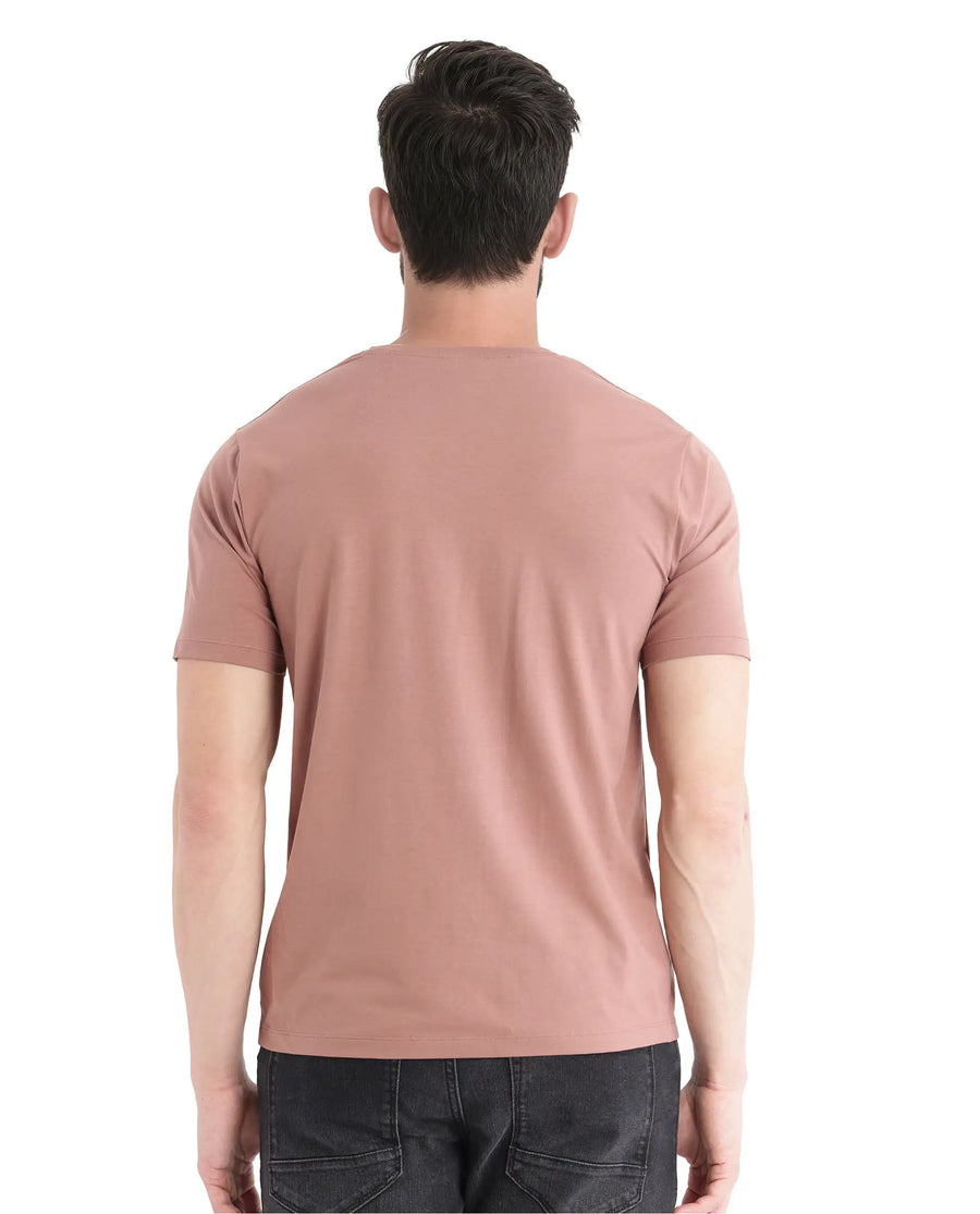 Rare Rabbit Men's Merlo Dusky Brown Cotton Blend Graphic Print Regular Fit Half Sleeve Crew Neck T-Shirt