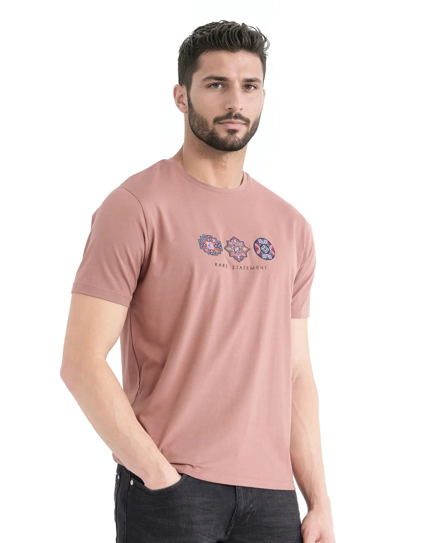 Rare Rabbit Men's Merlo Dusky Brown Cotton Blend Graphic Print Regular Fit Half Sleeve Crew Neck T-Shirt