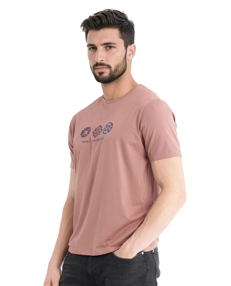 Rare Rabbit Men's Merlo Dusky Brown Cotton Blend Graphic Print Regular Fit Half Sleeve Crew Neck T-Shirt