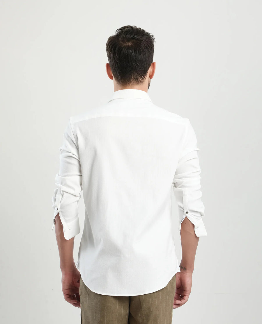 Rare Rabbit Men's Mero-25 White Viscose Blend Striped Print Regular Fit Full Sleeve Collared Shirt