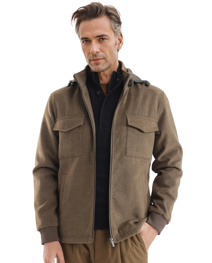Rare Rabbit Men's Meron Olive Polyester Textured Relaxed Fit Full Sleeve Hooded Jacket