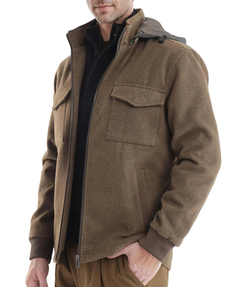 Rare Rabbit Men's Meron Olive Polyester Textured Relaxed Fit Full Sleeve Hooded Jacket