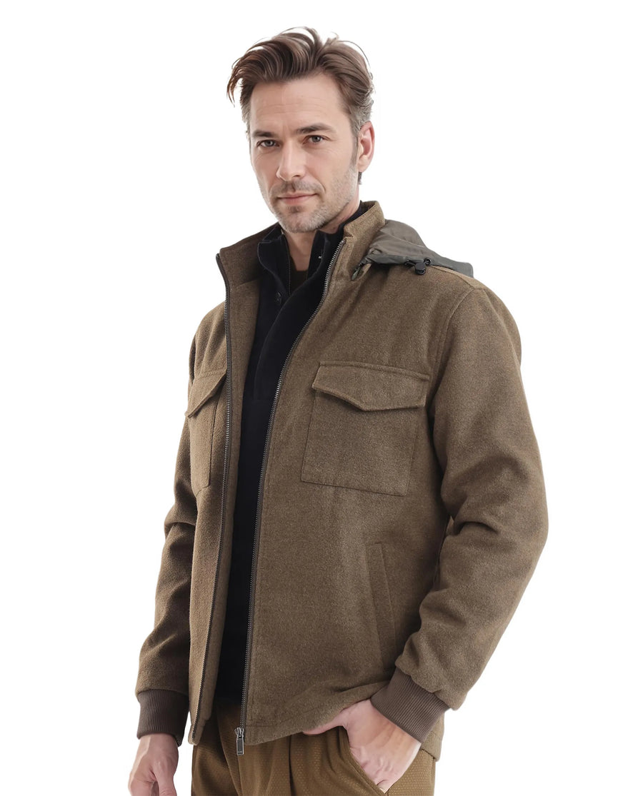 Rare Rabbit Men's Meron Olive Polyester Textured Relaxed Fit Full Sleeve Hooded Jacket