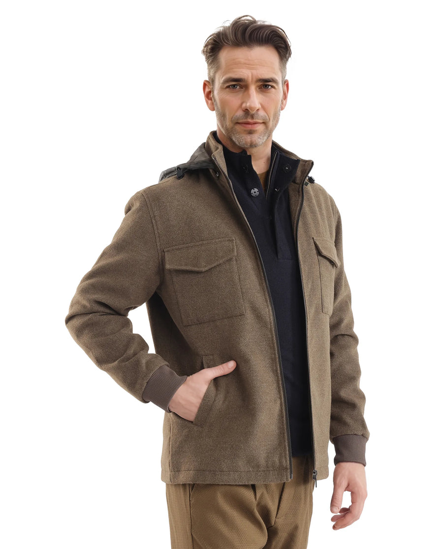 Rare Rabbit Men's Meron Olive Polyester Textured Relaxed Fit Full Sleeve Hooded Jacket