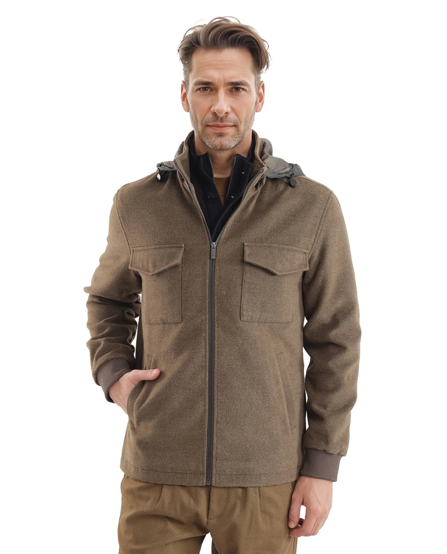 Rare Rabbit Men's Meron Olive Polyester Textured Relaxed Fit Full Sleeve Hooded Jacket