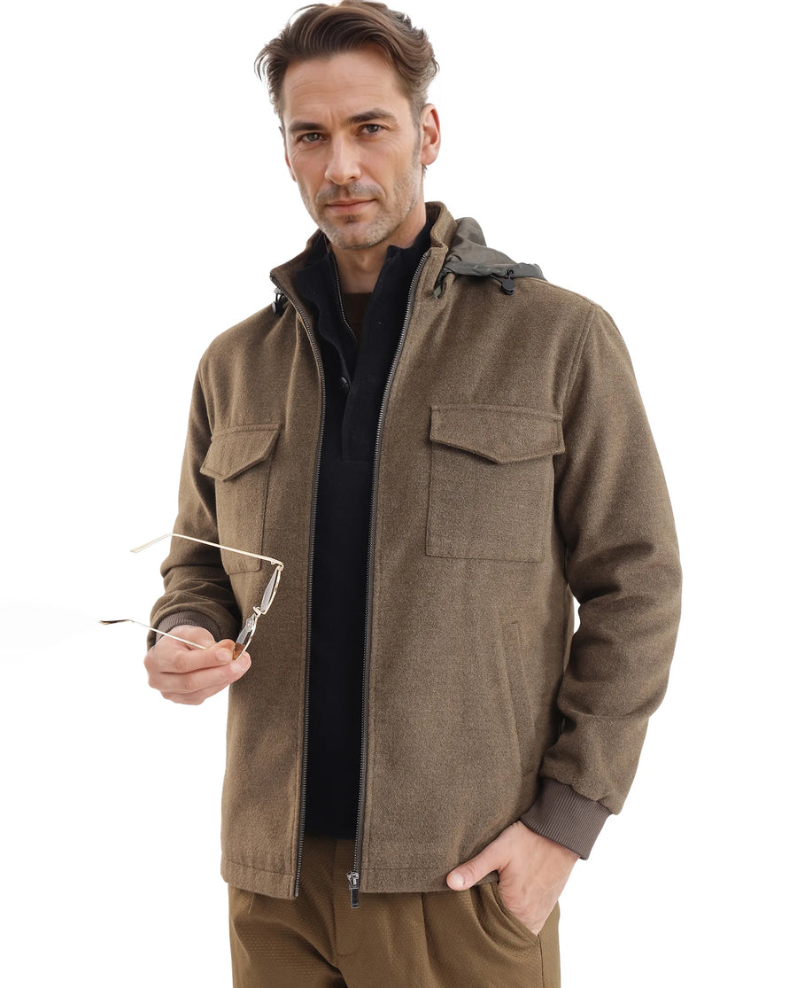 Rare Rabbit Men's Meron Olive Polyester Textured Relaxed Fit Full Sleeve Hooded Jacket