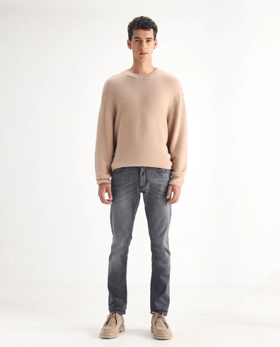 Rare Rabbit Men's Mesa Grey Cotton Blend Plain Hawk Slim Fit Jeans