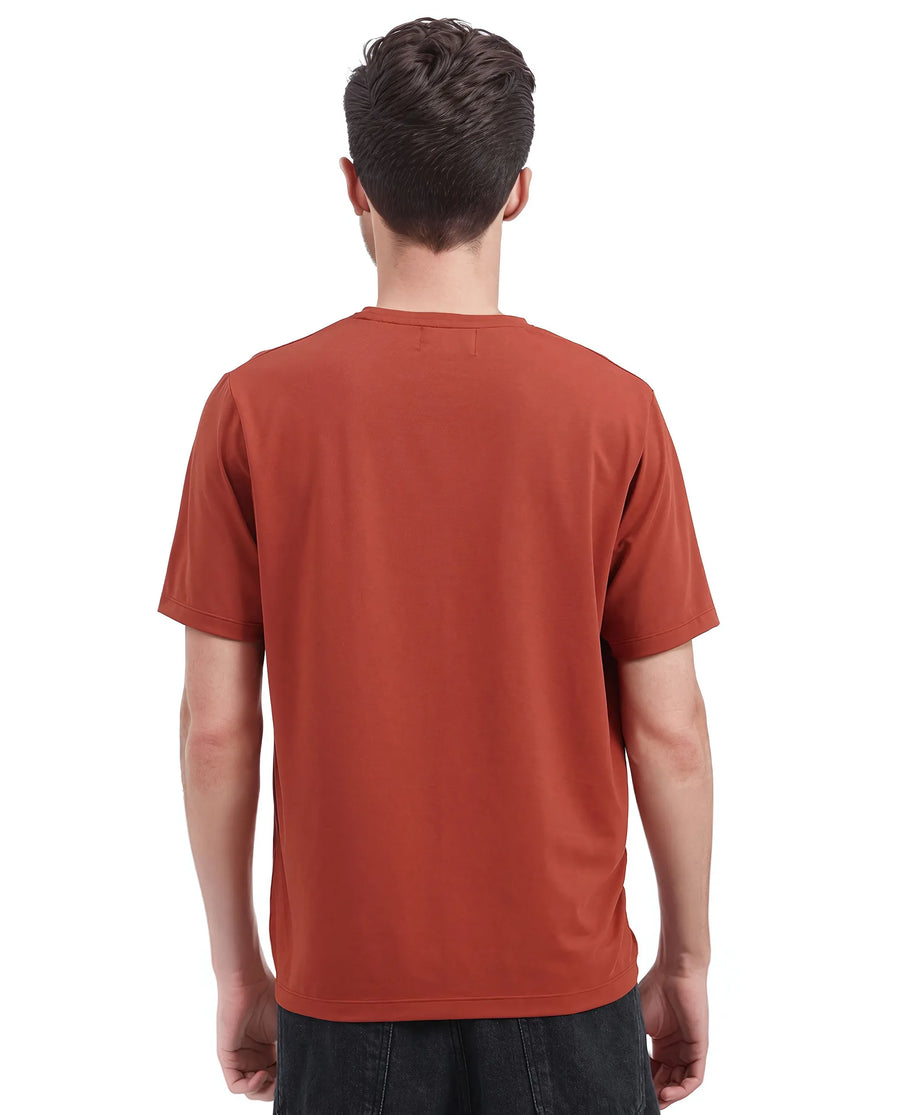 Rare Rabbit Men's Mezoc Dark Rust Cotton Blend Graphic Print Relaxed Fit Half Sleeve Crew Neck T-Shirt