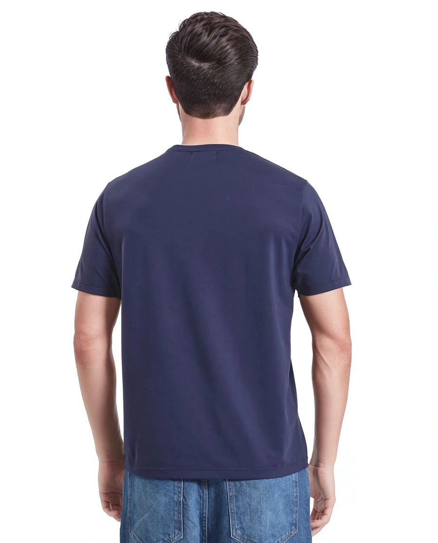 Rare Rabbit Men's Mezoc Navy Cotton Blend Graphic Print Relaxed Fit Half Sleeve Crew Neck T-Shirt