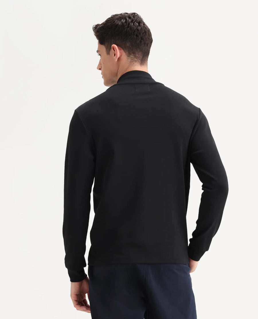Rare Rabbit Men's Mick Black Cotton Blend Plain Regular Fit Full Sleeve Crew Neck T-Shirt