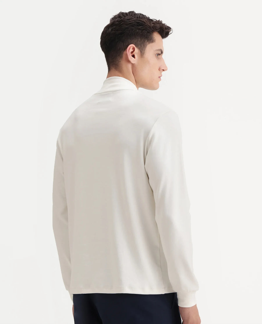 Rare Rabbit Men's Mick Off White Cotton Blend Plain Regular Fit Full Sleeve High Neck T-Shirt
