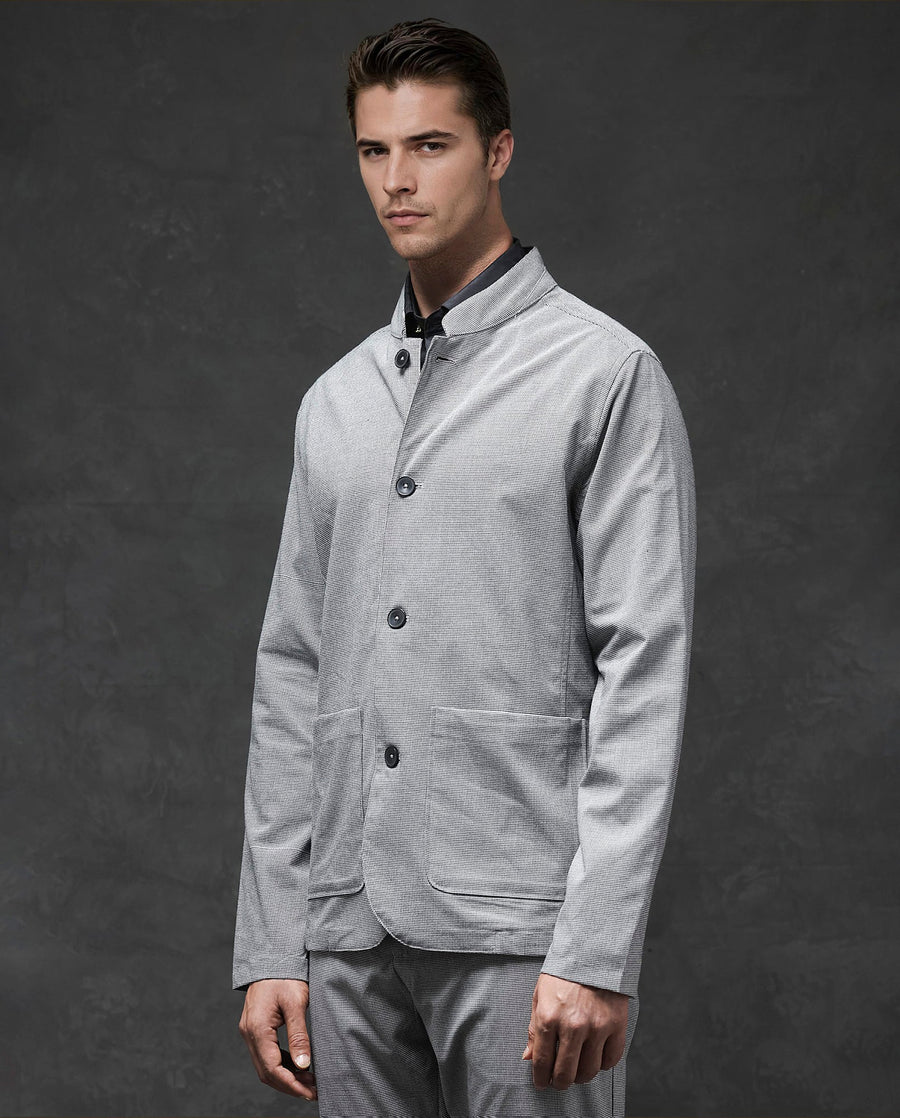 Rare Rabbit Men's Mico Black Polyester Blend Checked Print Relaxed Fit Full Sleeve Mandarin Collar Jacket