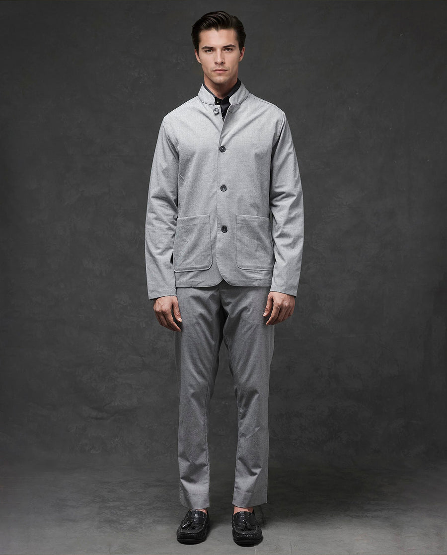 Rare Rabbit Men's Mico Black Polyester Blend Checked Print Relaxed Fit Full Sleeve Mandarin Collar Jacket
