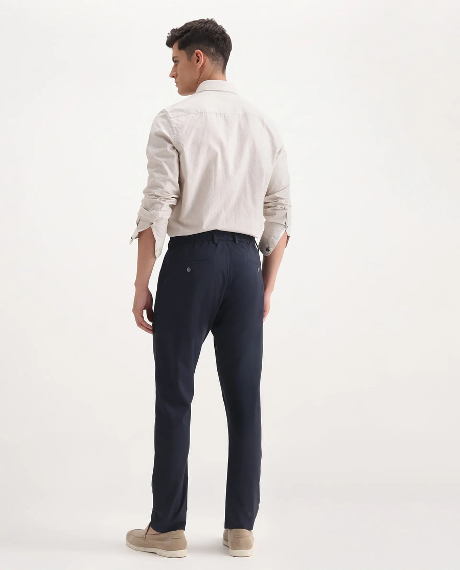 Rare Rabbit Men's Micras Navy Polyester Blend Checked Print Regular Fit Trouser