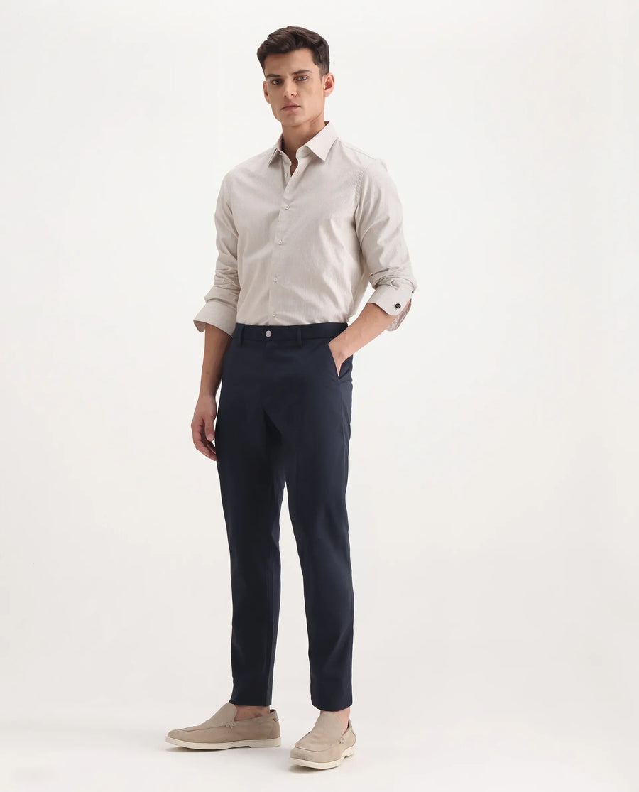 Rare Rabbit Men's Micras Navy Polyester Blend Checked Print Regular Fit Trouser