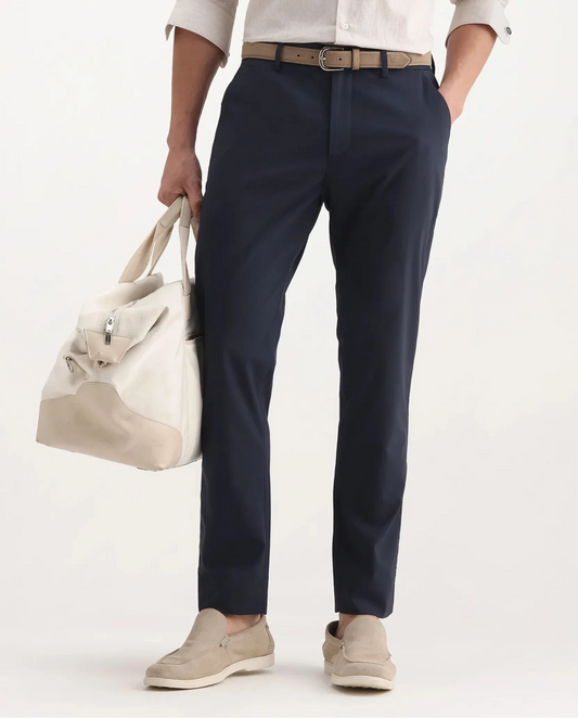 Rare Rabbit Men's Micras Navy Polyester Blend Checked Print Regular Fit Trouser