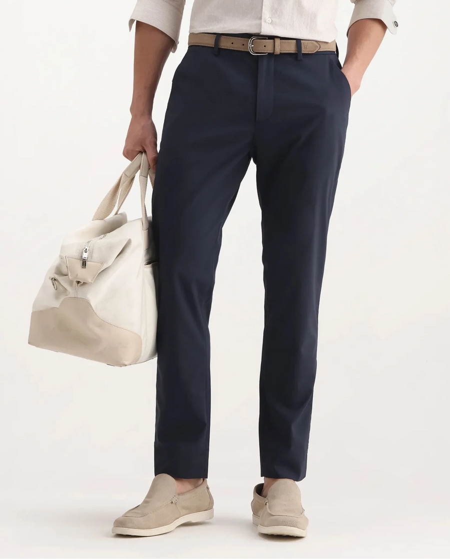 Rare Rabbit Men's Micras Navy Polyester Blend Checked Print Regular Fit Trouser