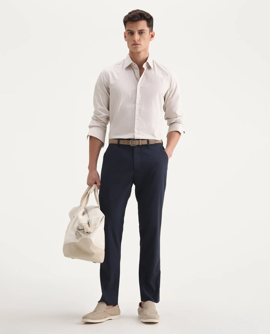 Rare Rabbit Men's Micras Navy Polyester Blend Checked Print Regular Fit Trouser