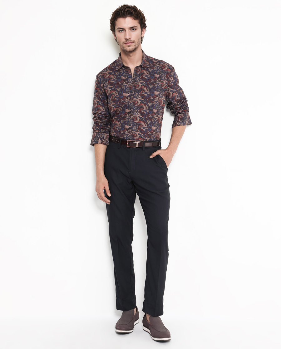Rare Rabbit Men's Mids Navy Viscose Abstract Print Regular Fit Full Sleeve Collared Shirt