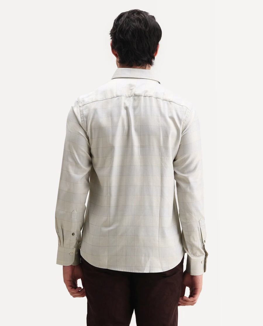 Rare Rabbit Men's Mila Beige Cotton Checked Print Regular Fit Full Sleeve Collared Shirt