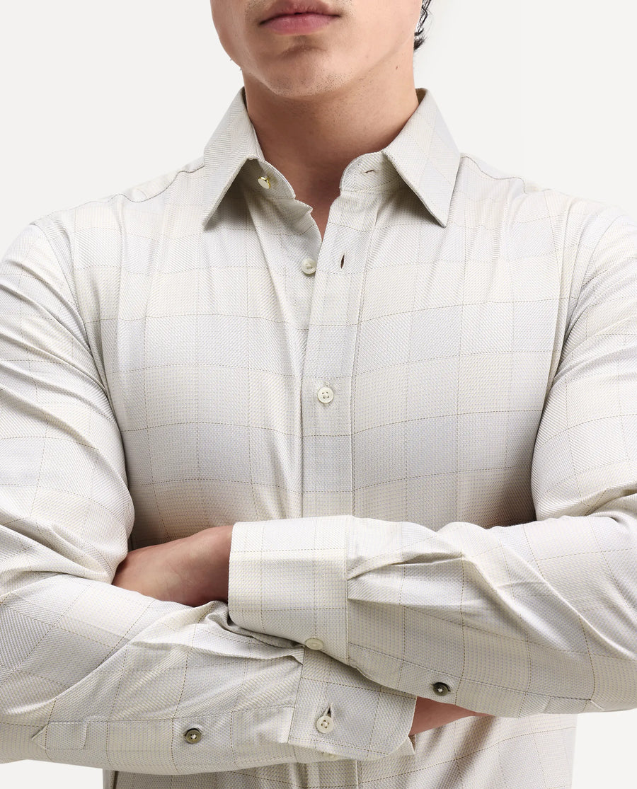 Rare Rabbit Men's Mila Beige Cotton Checked Print Regular Fit Full Sleeve Collared Shirt