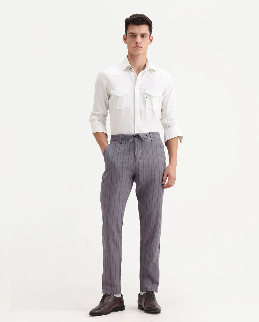 Rare Rabbit Men's Milos Dusky Purple Cotton Striped Print Regular Fit Trouser