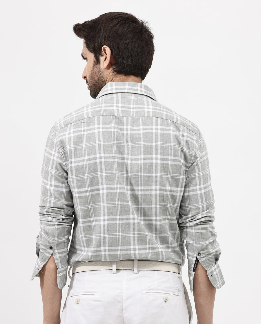 Rare Rabbit Men's Milton Grey Cotton Checked Print Regular Fit Full Sleeve Collared Shirt