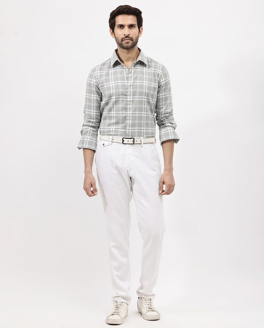 Rare Rabbit Men's Milton Grey Cotton Checked Print Regular Fit Full Sleeve Collared Shirt