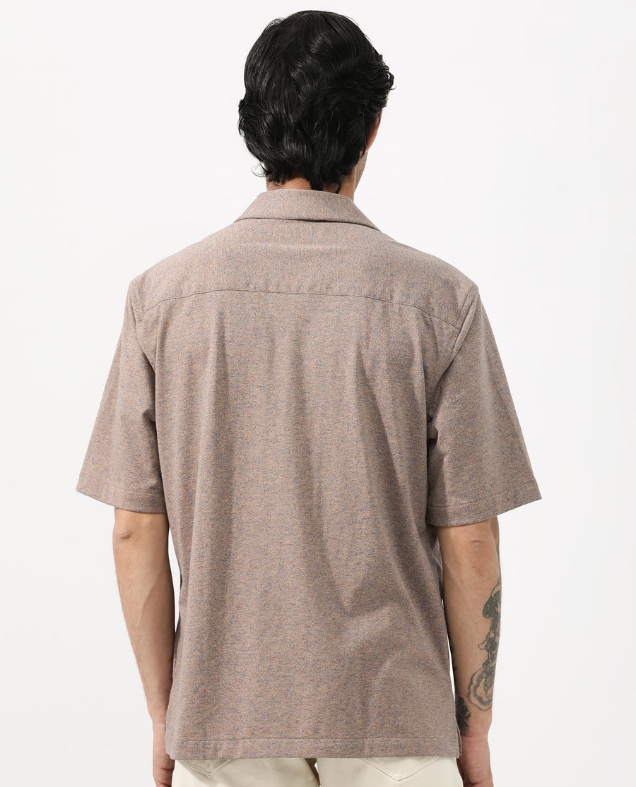Rare Rabbit Men's Mirajo Dusky Orange Cotton Blend Plain Boxy Fit Half Sleeve Cuban Collar Shirt