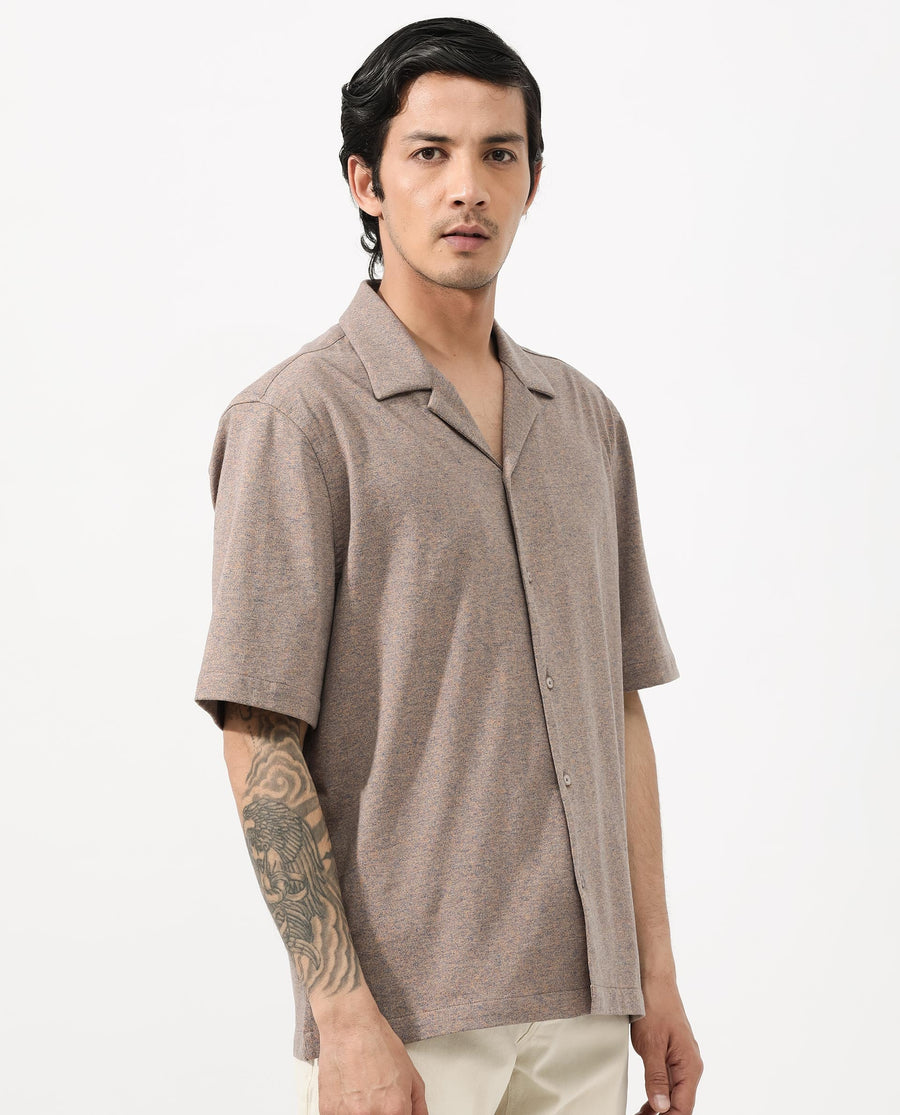 Rare Rabbit Men's Mirajo Dusky Orange Cotton Blend Plain Boxy Fit Half Sleeve Cuban Collar Shirt