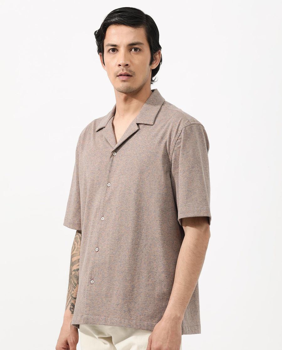 Rare Rabbit Men's Mirajo Dusky Orange Cotton Blend Plain Boxy Fit Half Sleeve Cuban Collar Shirt