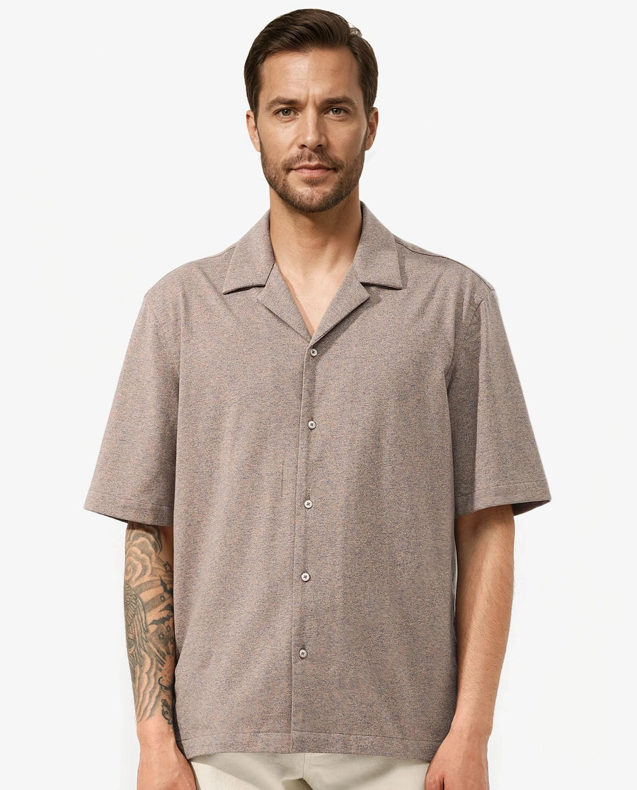 Rare Rabbit Men's Mirajo Dusky Orange Cotton Blend Plain Boxy Fit Half Sleeve Cuban Collar Shirt