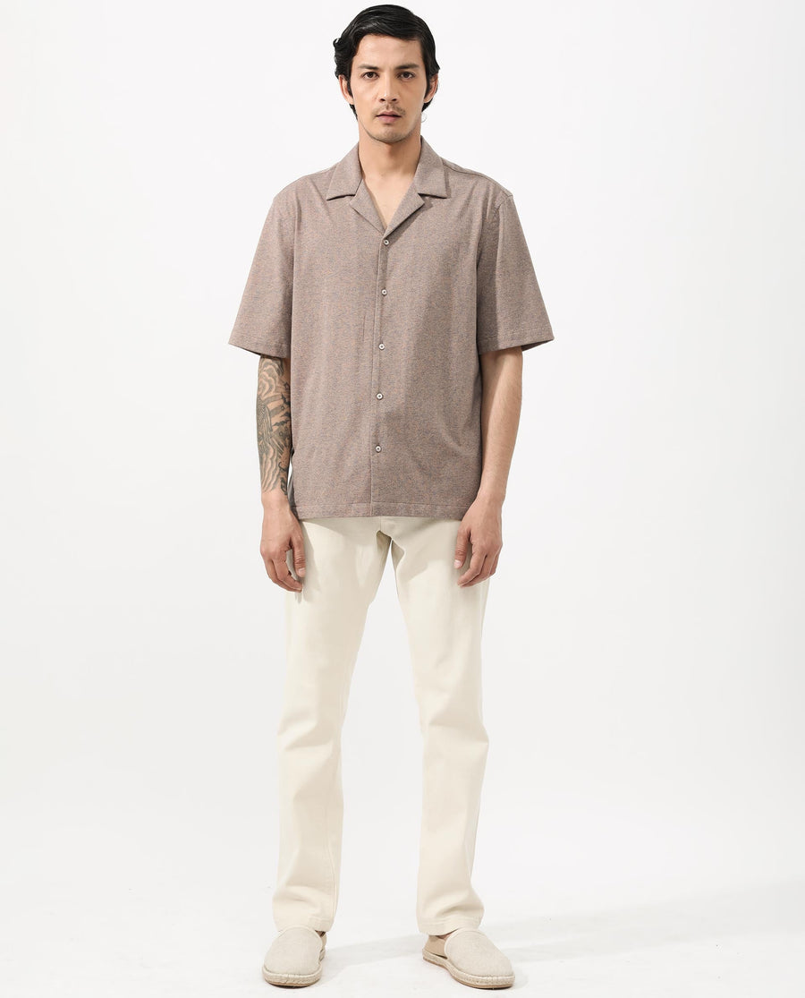 Rare Rabbit Men's Mirajo Dusky Orange Cotton Blend Plain Boxy Fit Half Sleeve Cuban Collar Shirt