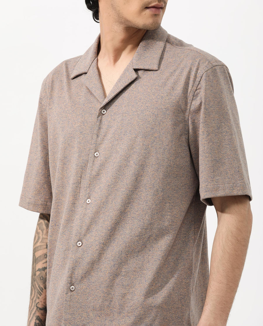 Rare Rabbit Men's Mirajo Dusky Orange Cotton Blend Plain Boxy Fit Half Sleeve Cuban Collar Shirt