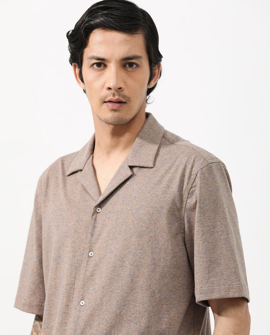Rare Rabbit Men's Mirajo Dusky Orange Cotton Blend Plain Boxy Fit Half Sleeve Cuban Collar Shirt