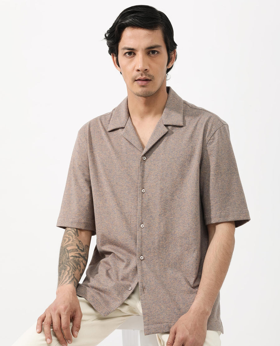 Rare Rabbit Men's Mirajo Dusky Orange Cotton Blend Plain Boxy Fit Half Sleeve Cuban Collar Shirt