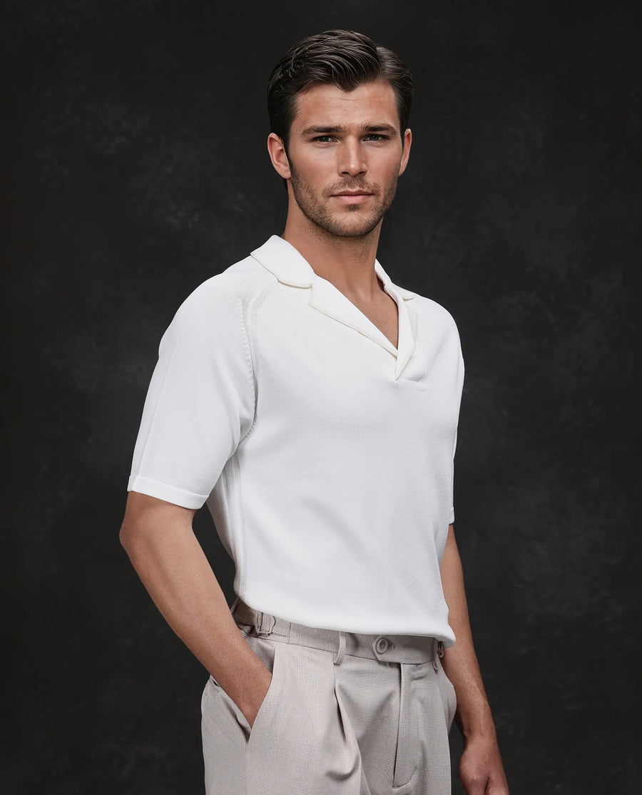 Rare Rabbit Men's Miri Off White Cotton Plain Regular Fit Half Sleeve Polo